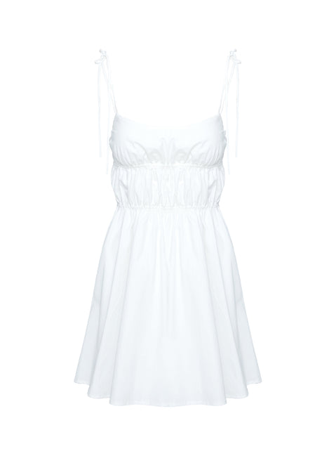 side view of model wearing Princess Polly Jacksonne Mini Dress White Scoop Neck 