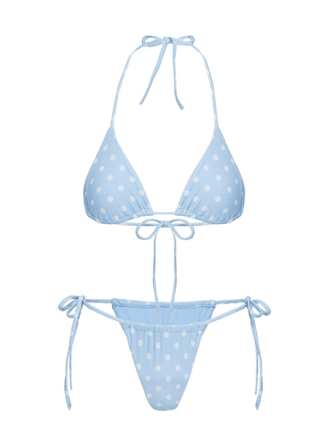 Jenner Tie Side Ruched Bikini Bottom Blue / Polka Dot