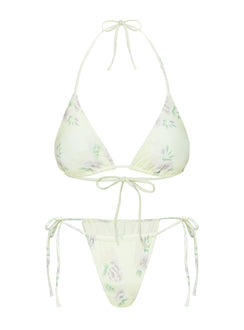 Jenner Tie Side Ruched Bikini Bottom Yellow / Purple Floral