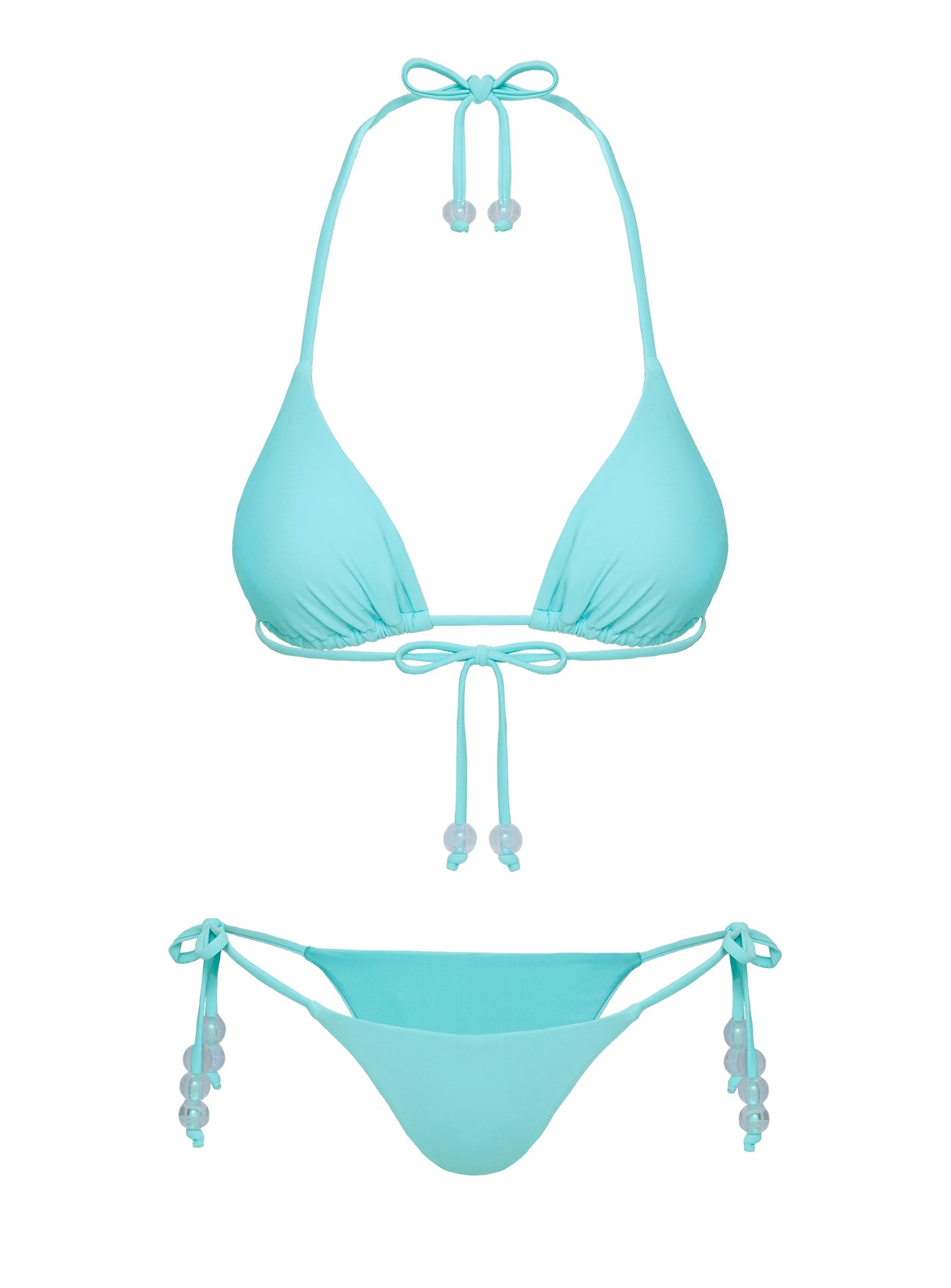Bikini top Triangle style, tie fastening, removable padding, bead detail Good stretch, fully lined Princess Polly Lower Impact 