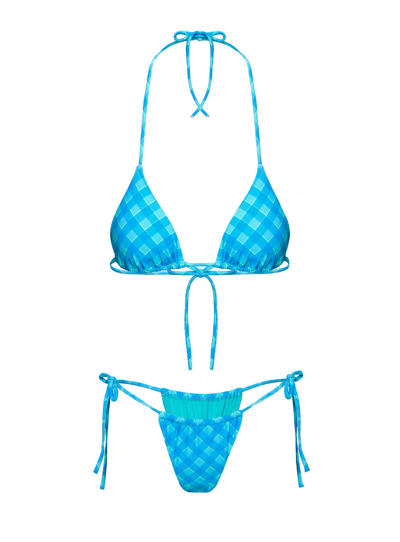 Jenner Triangle Bikini Top Blue Check