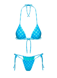 Jenner Triangle Bikini Top Blue Check