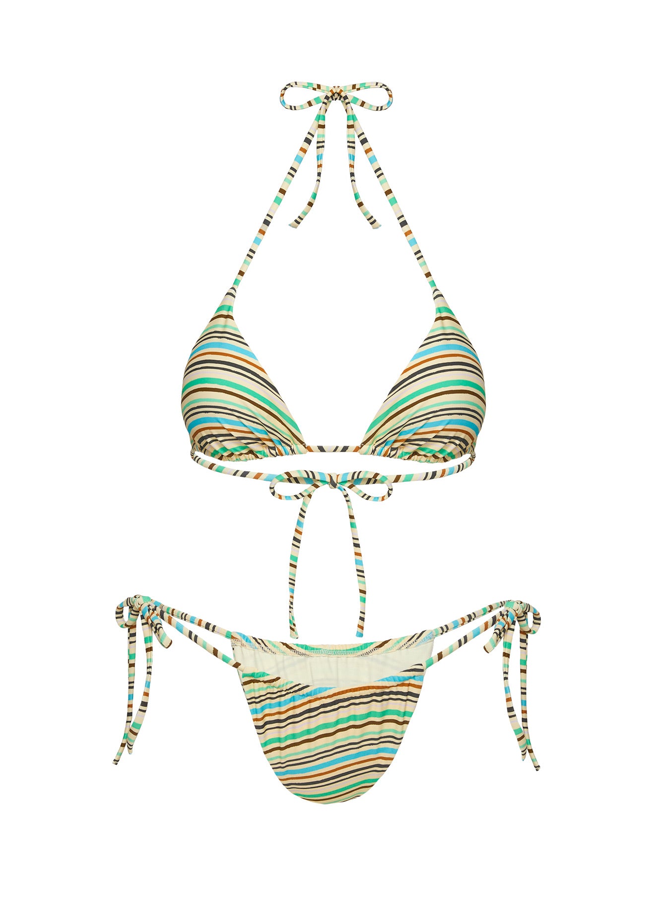 Jenner Tie Side Ruched Bikini Bottom Green Stripe