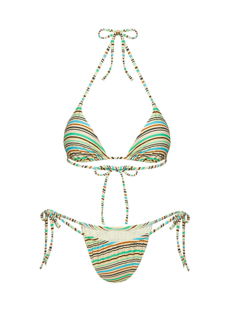 Jenner Tie Side Ruched Bikini Bottom Green Stripe