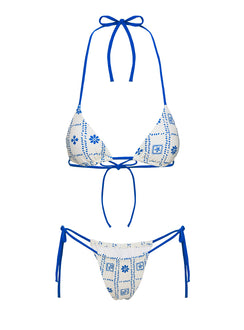 Jenner Tie Side Ruched Bikini Bottom White / Blue Floral