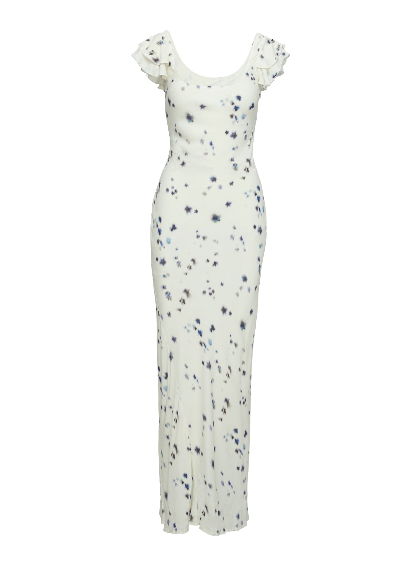 back view of model wearing Princess Polly Jontee Bias Cut Maxi Dress Cream Floral Square Neck 