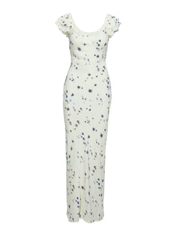 back view of model wearing Princess Polly Jontee Bias Cut Maxi Dress Cream Floral Square Neck 