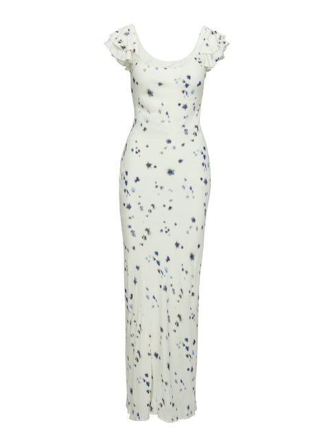 back view of model wearing Princess Polly Jontee Bias Cut Maxi Dress Cream Floral Square Neck 