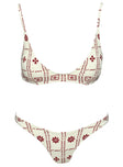 White and red Graphic print bikini top Adjustable shoulder straps, clasp fastening at back