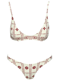 White and red Graphic print bikini top Adjustable shoulder straps, clasp fastening at back