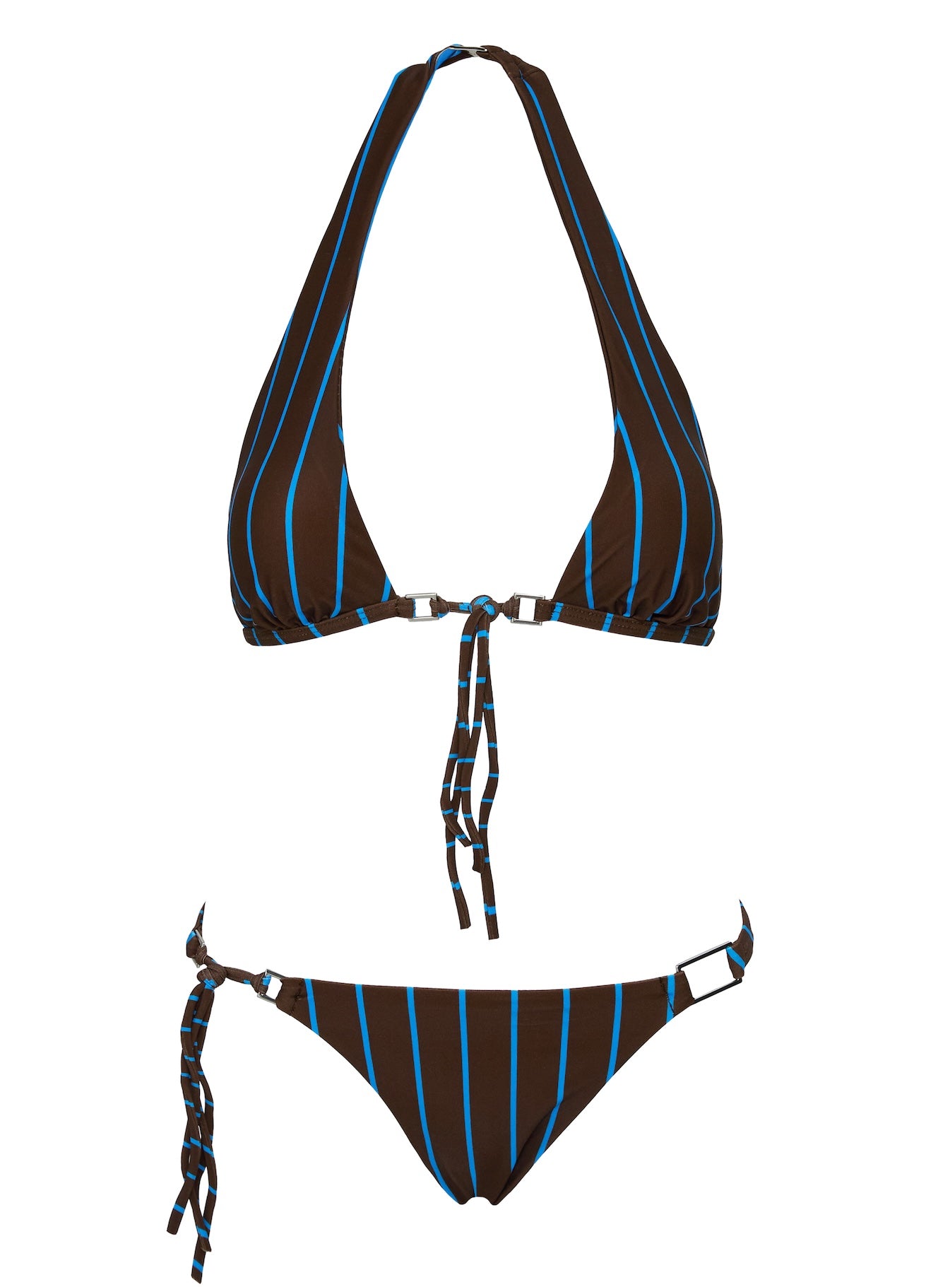 Janessa Hardware Halter Bikini Top Brown / Blue Stripe