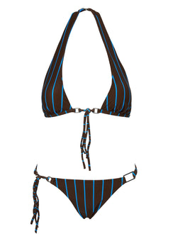 Janessa Hardware Halter Bikini Top Brown / Blue Stripe