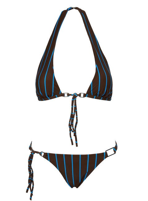 Janessa Hardware Halter Bikini Top Brown / Blue Stripe