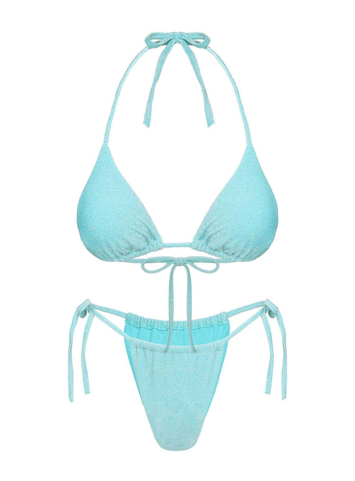 Jenner Tie Side Ruched Bikini Bottoms Aqua Glitter
