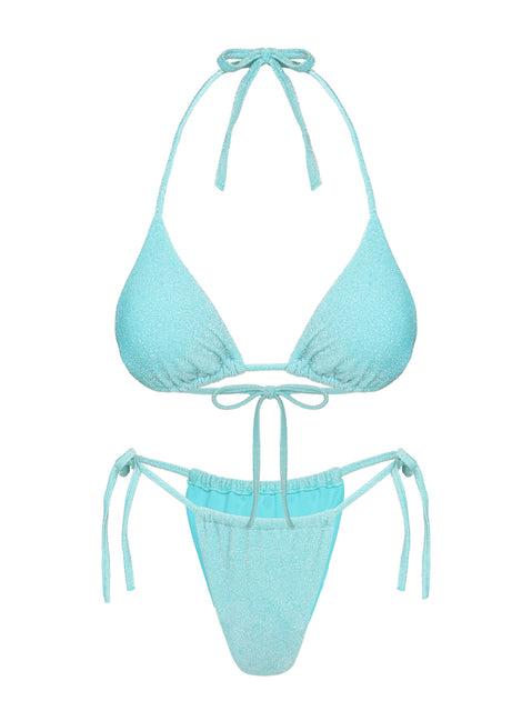 Jenner Tie Side Ruched Bikini Bottoms Aqua Glitter
