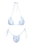 Jenner Tie Side Ruched Bikini Bottom Blue / White Swirl