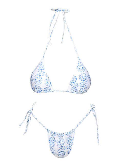 Jenner Tie Side Ruched Bikini Bottom Blue / White Swirl