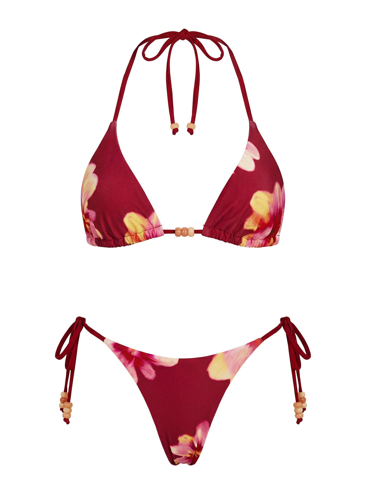 Jenner Triangel-Bikinioberteil Bordeauxrote Geblümt