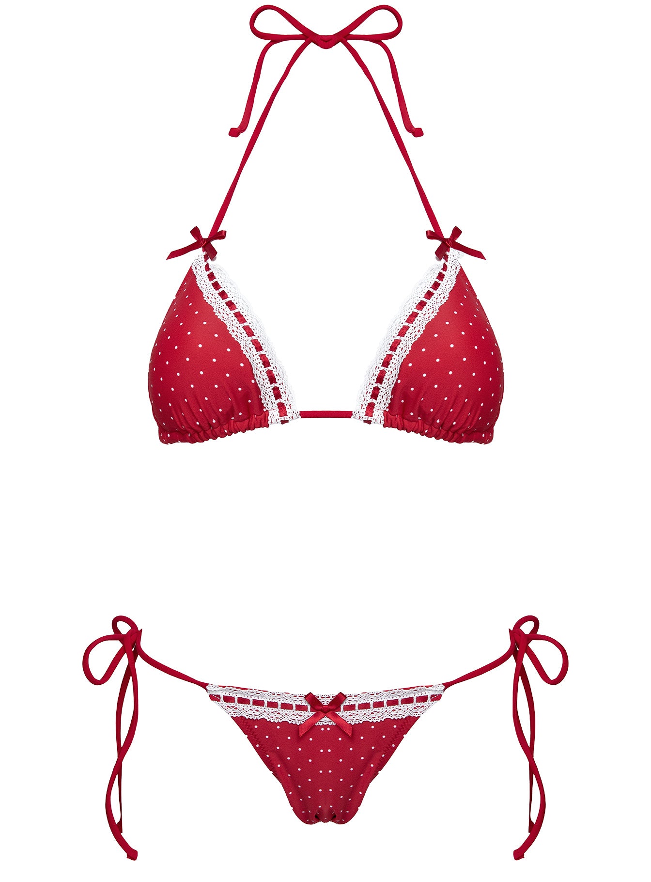 Jenner Triangle Bikini Top Red Polka