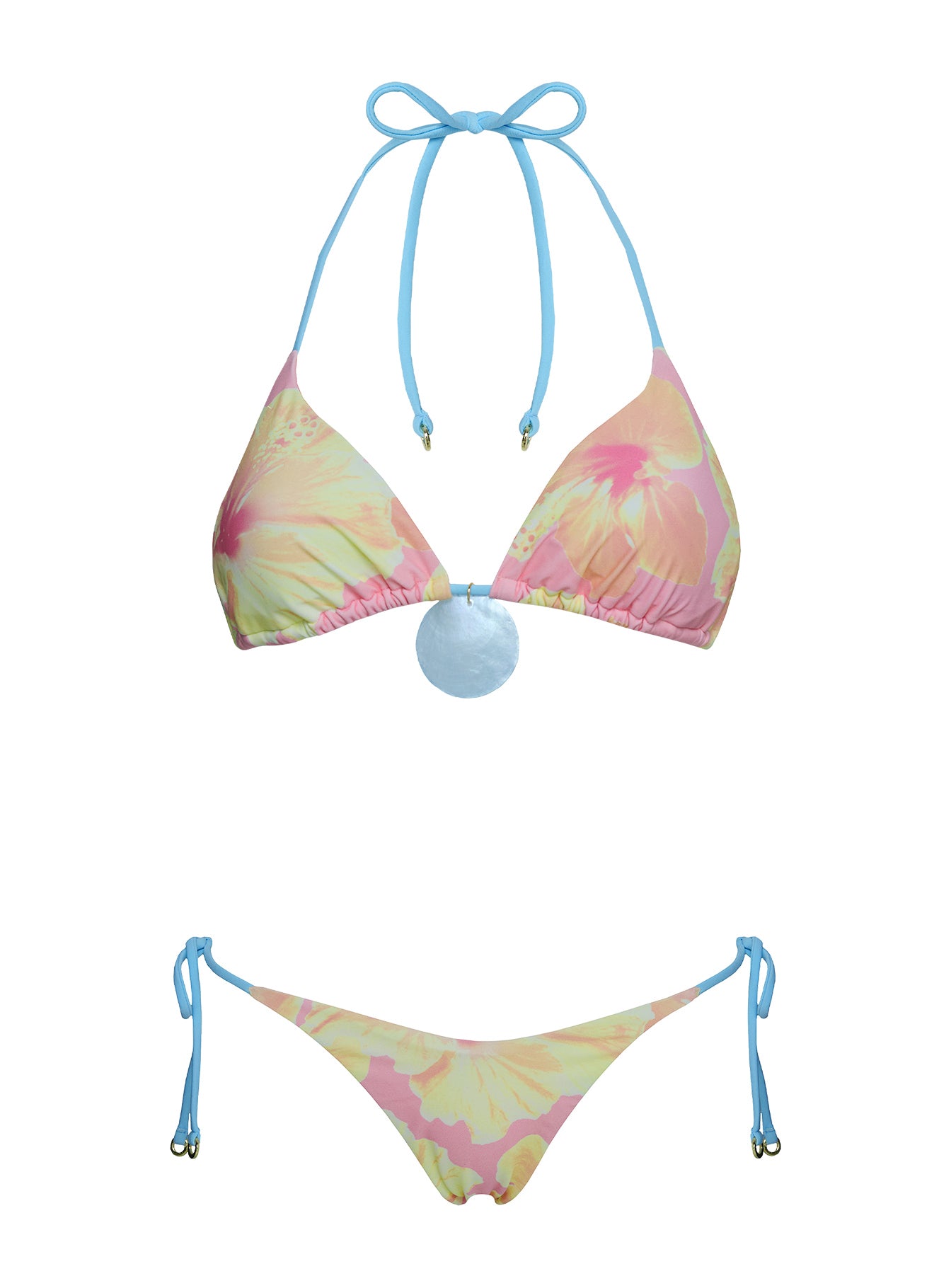 Jenner Triangle Contrast Bikini Top Pink Floral