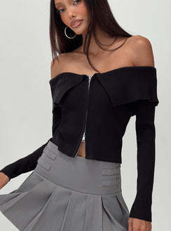 Kaelyn Zip Front Sweater Black Princess Polly  Cropped 