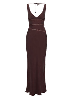 product Princess Polly Karlotta Lace Bias Maxi Dress Brown Plunger 