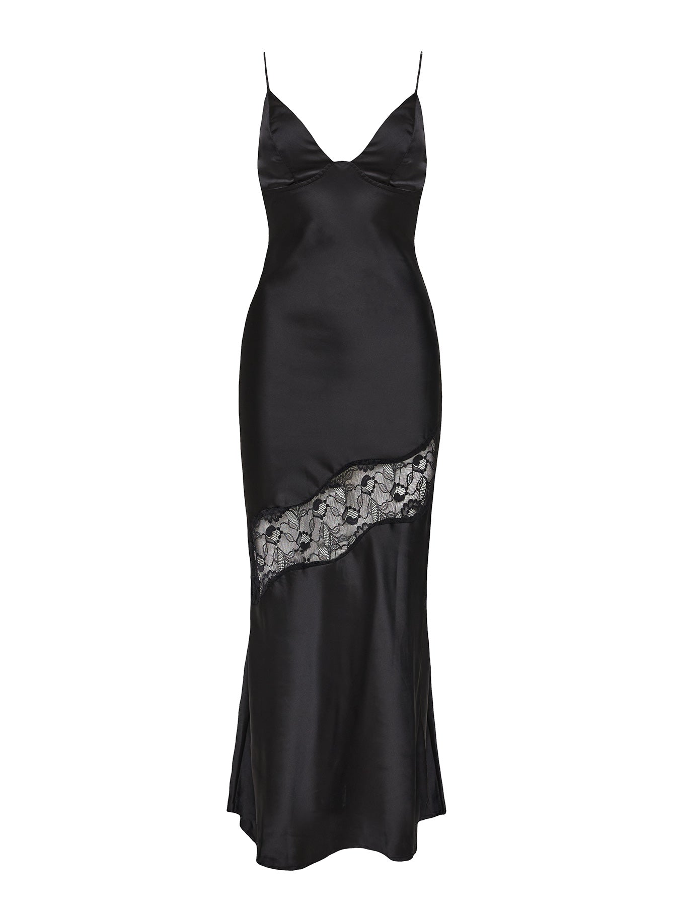 Front view of model wearing  front Princess Polly Asymmetric Neckline  Kazer Maxi Dress Black