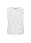 product Princess Polly Kindred Tie Top White / Green Sleeveless Plunger 