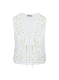 product Princess Polly Kindred Tie Top White / Green Sleeveless Plunger 