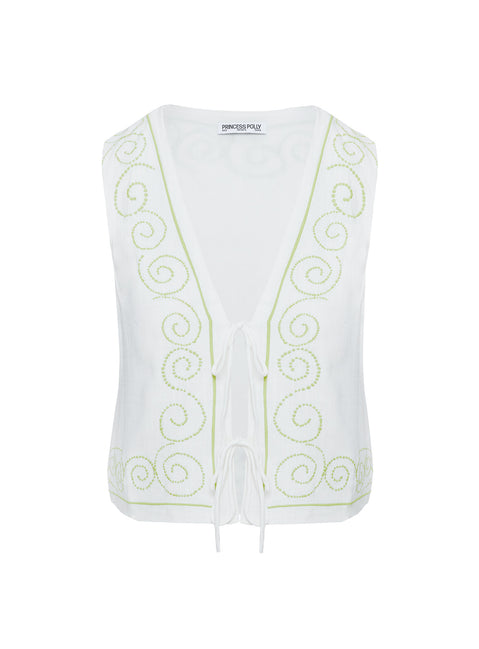product Princess Polly Kindred Tie Top White / Green Sleeveless Plunger 