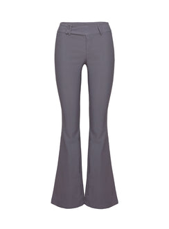 back view of model wearing Princess Polly Kinkirk Flared Pants Grey Mid Rise 