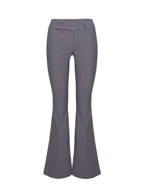 back view of model wearing Princess Polly Kinkirk Flared Pants Grey Mid Rise 