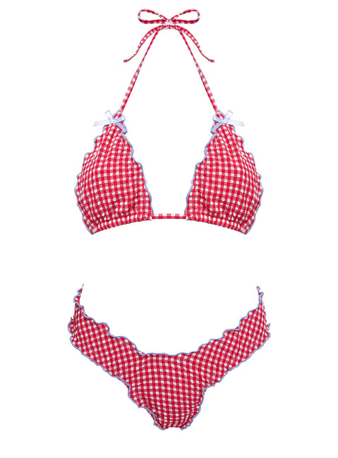 Kathrine Triangle Bikini Top Red Gingham