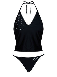 Kelipa Halter Embellished Swim Top Black