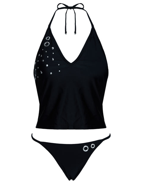 Kelipa Halter Embellished Swim Top Black