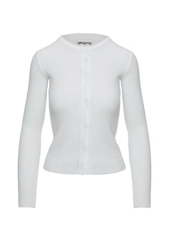 side view of model wearing Princess Polly Lauraine Cardigan White Cropped 