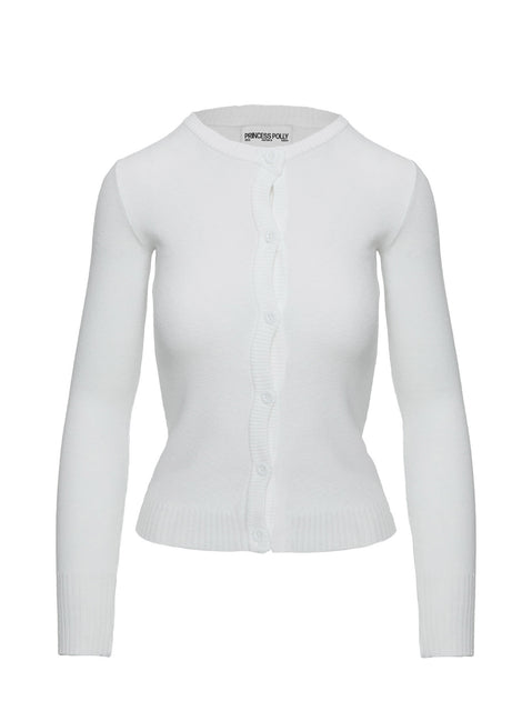 side view of model wearing Princess Polly Lauraine Cardigan White Cropped 