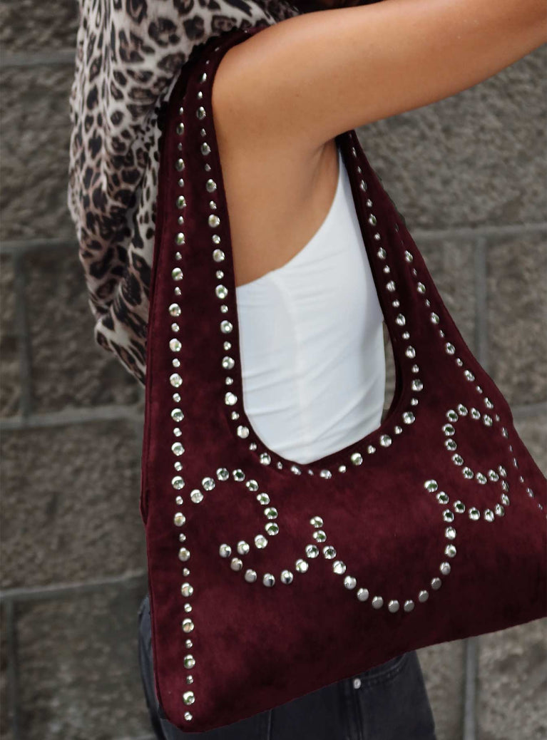 Lemoni Faux Suede Stud Bag Burgundy