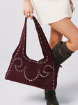 Lemoni Faux Suede Stud Bag Burgundy