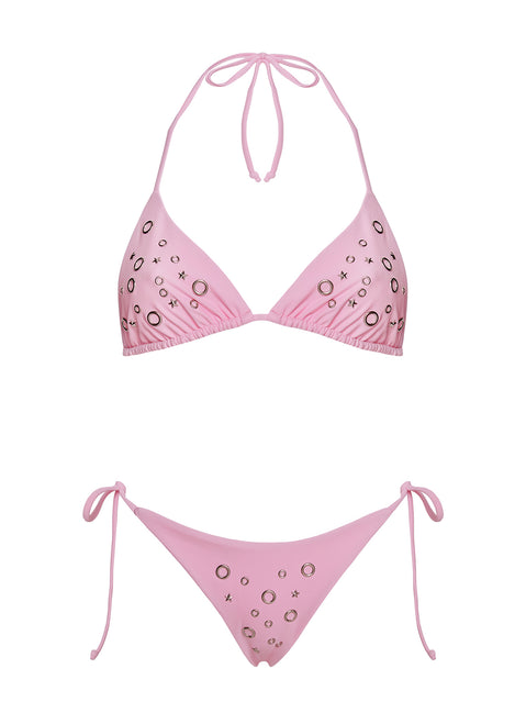 Likaia Embellished Triangle Bikini Top Pink