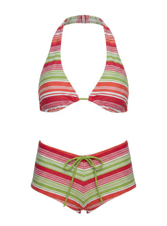 Lynea Halter Bikini Top Red / Green Stripe