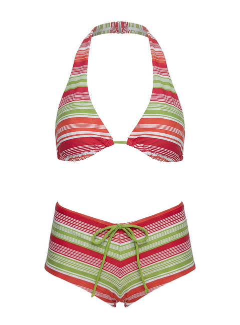 Lynea Halter Bikini Top Red / Green Stripe