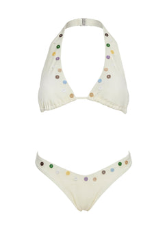 Lynea Halter Button Detail Bikini Top Butter
