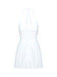 back view of model wearing Princess Polly Mallorie Halter Mini Dress White Scoop Neck 