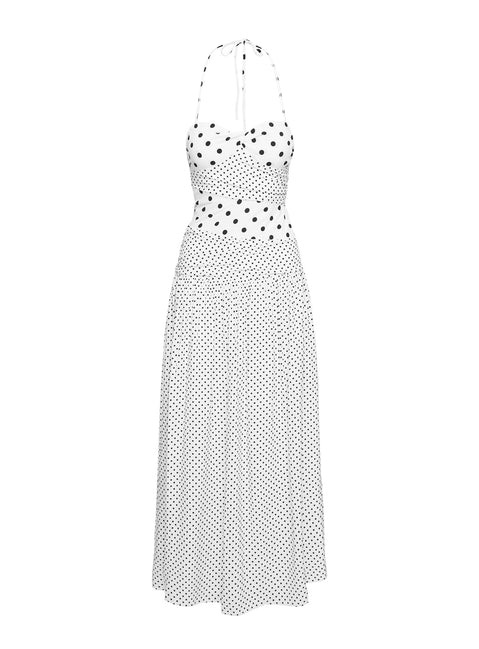 product Princess Polly Marguerite Halter Maxi Dress White Polka Sweetheart Neckline 