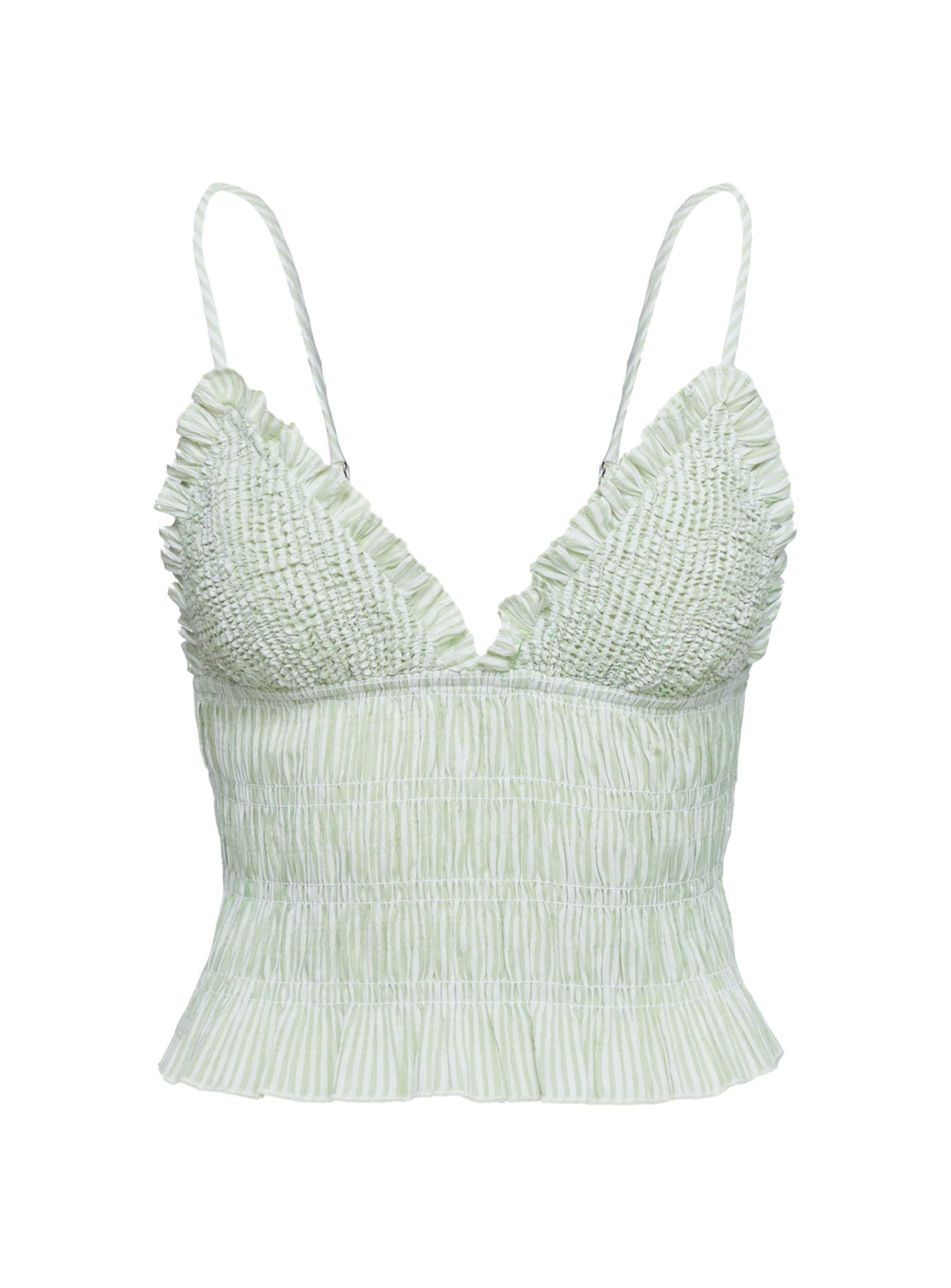 product Princess Polly Marilou Shirred Top Green Stripe Sleeveless Plunger 