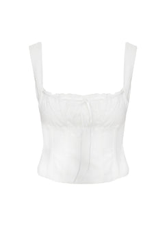 front view of model wearing Princess Polly Matao Top White Short Sleeves Square Neck 