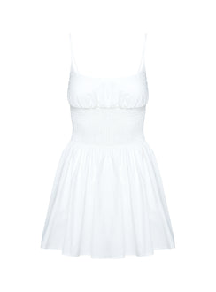 side view of model wearing Princess Polly Matisse Dress White Scoop Neck 