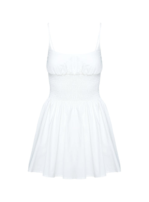 side view of model wearing Princess Polly Matisse Dress White Scoop Neck 