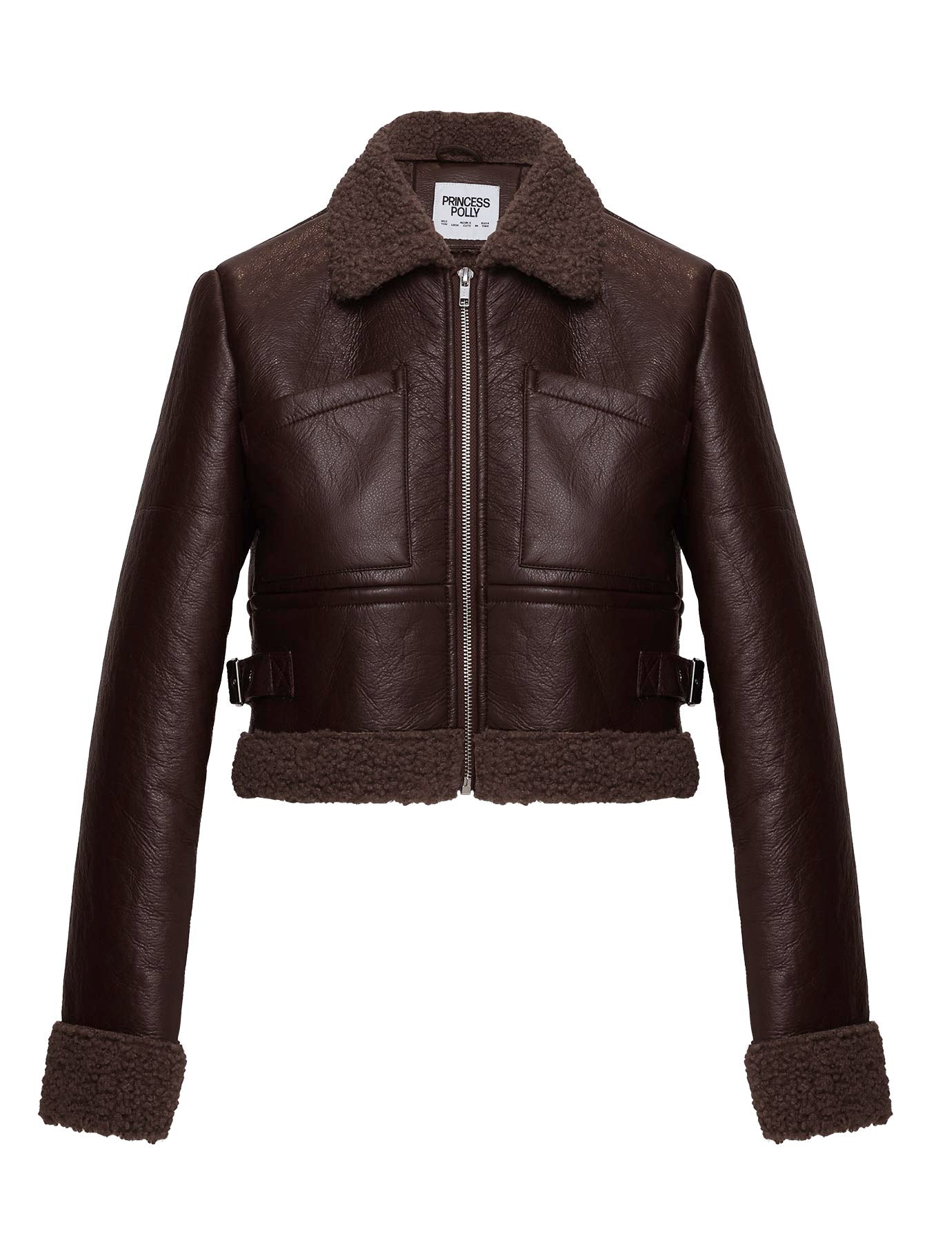 Mayella Shearling Faux Leather Jacket Brown